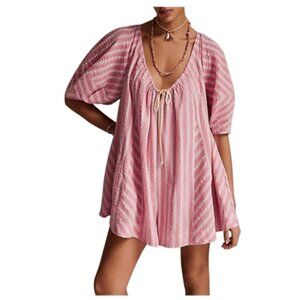 Pink Striped Balloon Sleeve Romper